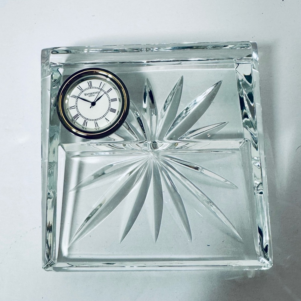 WATERFORD CRYSTAL Time Desk Set, Card Holder & Clock Desk, Polished Lead Crystal - Picture 3 of 8